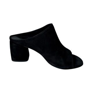 Rebecca Minkoff Black Suede Open Toe Slip On Mules Heels Women's Size 37